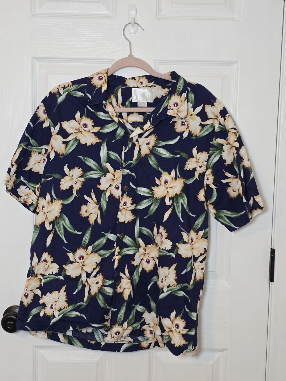 Howie Men’s Vintage Navy Hawaiian Floral Short Sleeve Button Down Shirt Large